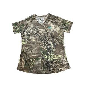 Realtree Max-1 Camo V-Neck Tee Short Sleeve Brown Green Women’s XL
